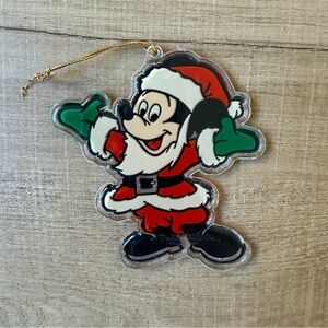 Disney Mickey Mouse Santa Ornament 3.5" Christmas Tree Vintage Acrylic